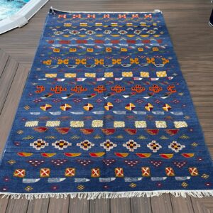 Amazigh Hanbel Handwoven Colorful Wool Tribal Rug with Tassels