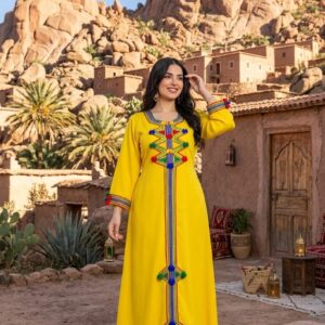 Amazigh Berber Colorful Embroidered Traditional Kaftan Dress Style