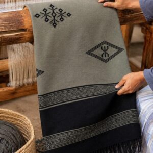 Amazigh Sage Gray Handwoven Cotton Blanket Bedspread Custom Size