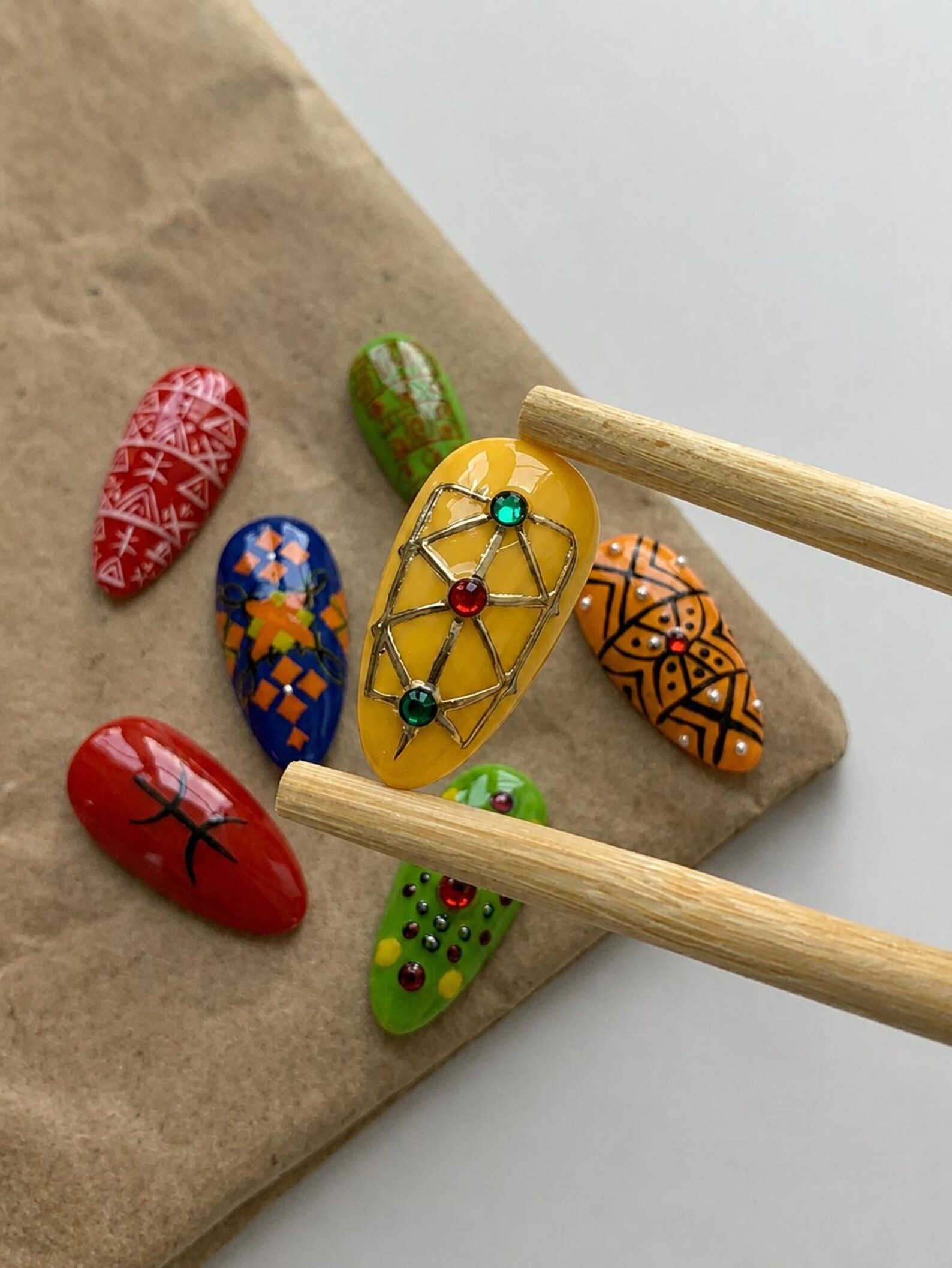 Amazigh Culture Press On Nails with Geometric Heritage Design