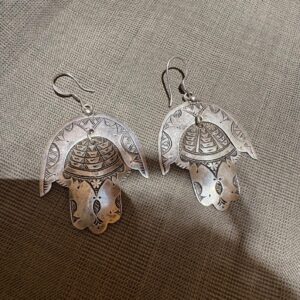 Berber Hamsa Silver Earrings with Hand Engraved Tribal Design