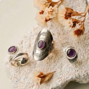Amazigh Tuareg chevalière Artisanat massif Silver Ring with Amethyst Cabochon