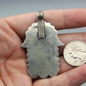 Berber Tuareg Hamsa Pendant Necklace with Blue Enamel Silver Design