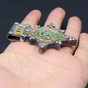 Berber Tuareg Sterling Silver Pendant with Colorful Enamel Design