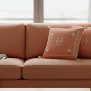 Amazigh Berber Terracotta Pillow Cover with White Geometric Motifs