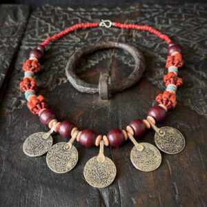 Amazigh Berber Five Coin Beaded Artisan Traditional Necklace
