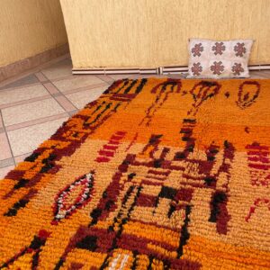 Amazigh Berber Orange Wool Rug Handmade Bohemian Geometric Design