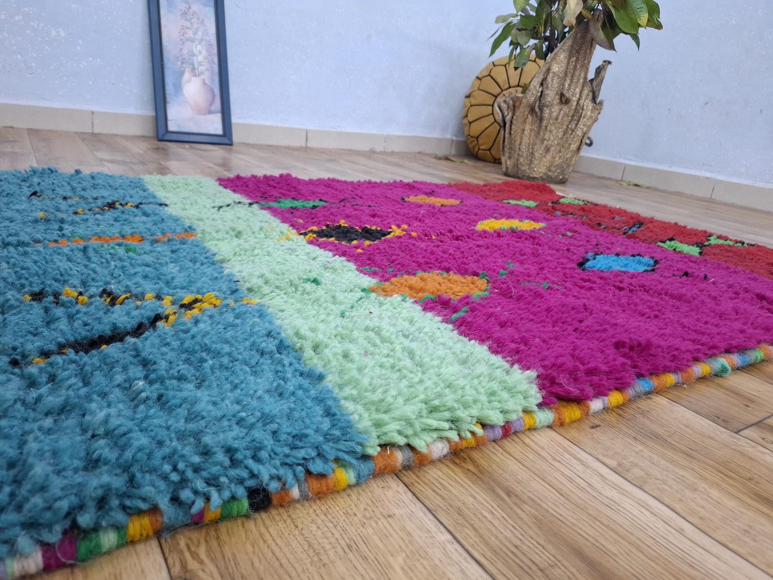 Amazigh Beni Ourain Berber Geometric Wool Handwoven Rug