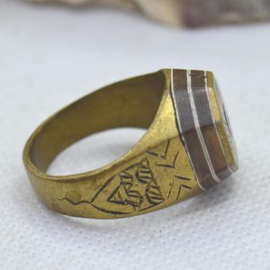 Berber Tuareg Brass Signet Ring with Ebony Wood Inlay