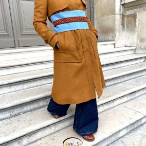 Berber Obi Belt with Black Cotton and Jeans Fabric Design