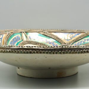 Antique Berber Amazigh Ceramic Plate with Silver Filigree