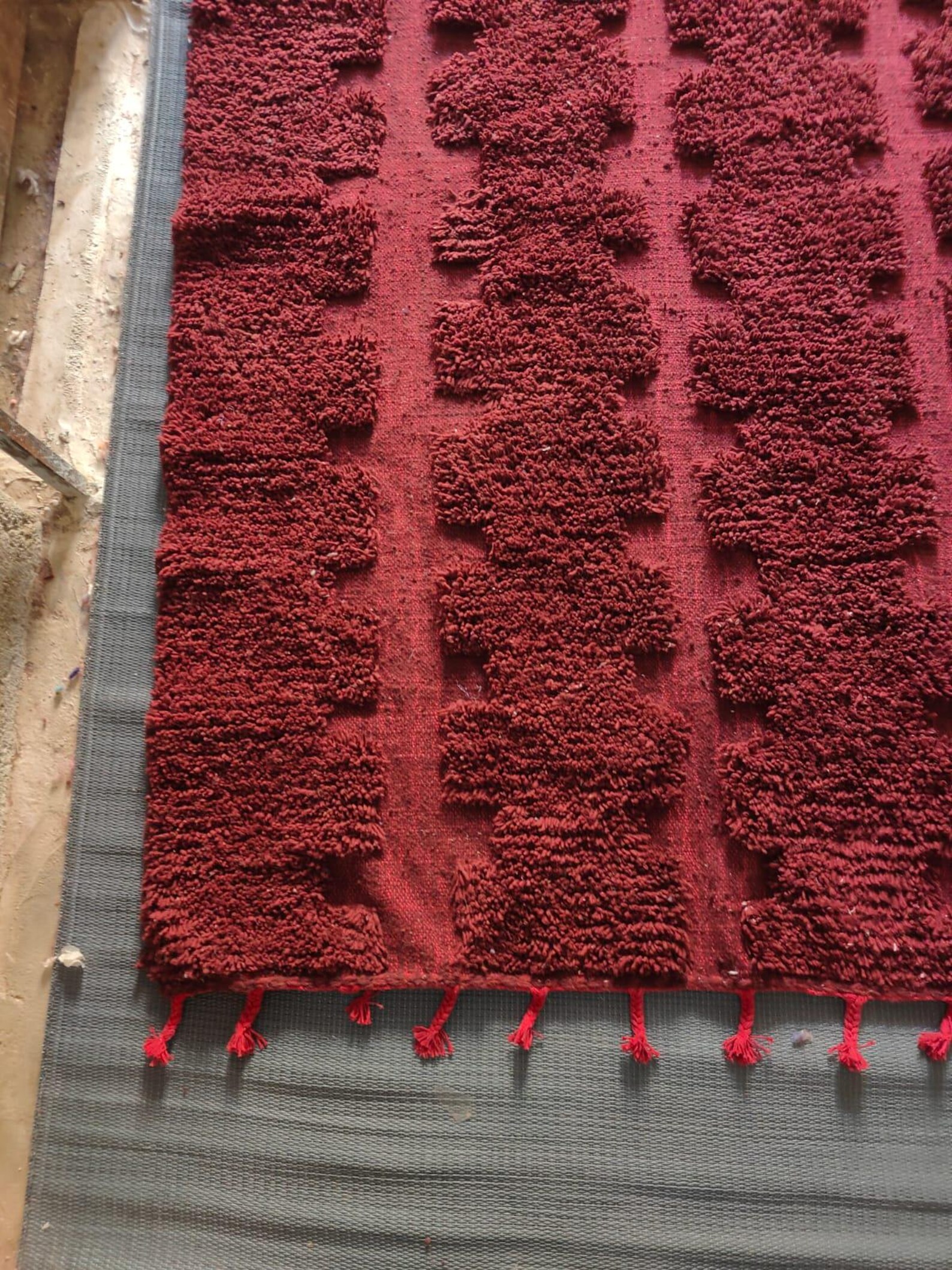 Berber Burgundy Beni Ourain Textured Wool Geometric Rug