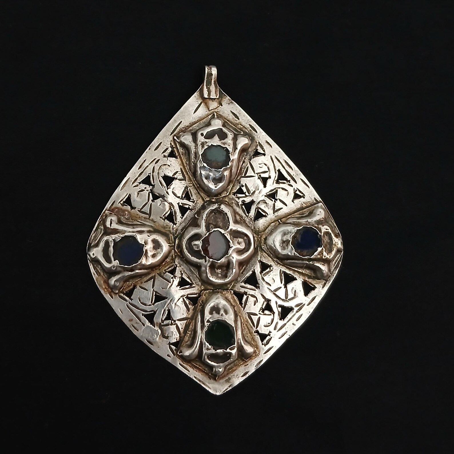 Antique Berber Khamsa Silver Pendant Necklace Handmade Jewelry