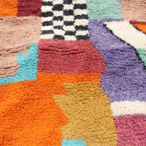 Colorful Berber Boujad Rug with Symbols and Abstract Wool Carpet