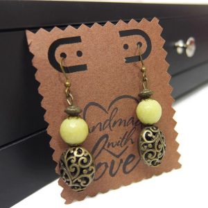 Berber Lemon Jade Bronze Earrings with Handcrafted Jewelry Design