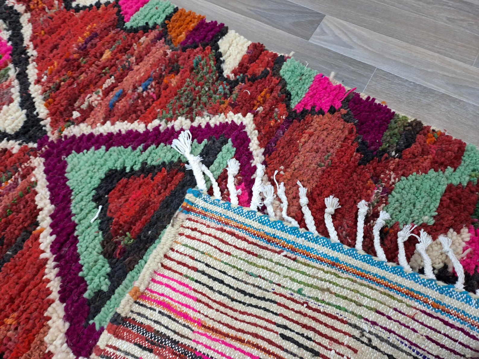 Berber Colorful Azilal Handmade Wool Checkered Shaggy Rug