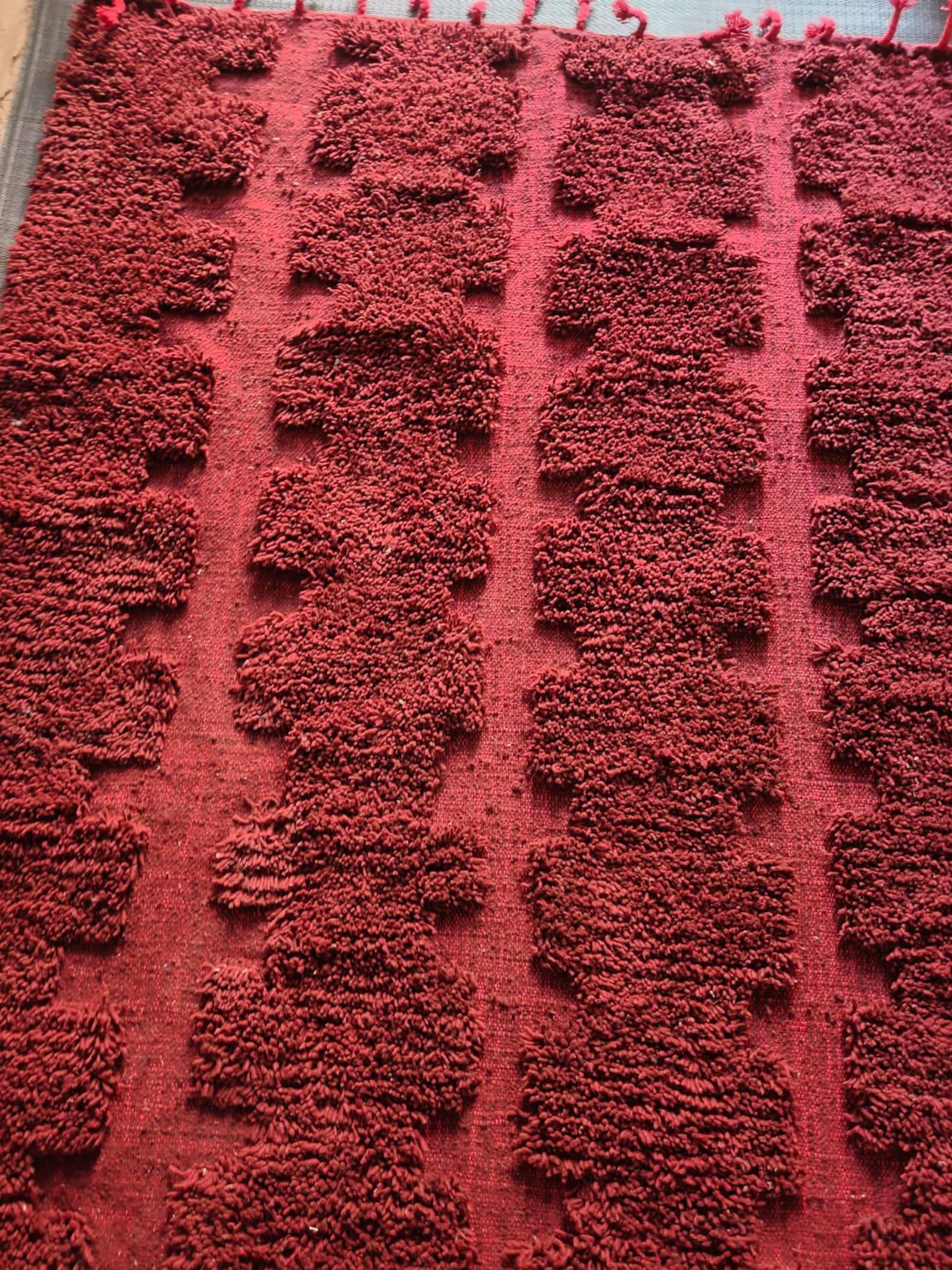Berber Burgundy Beni Ourain Textured Wool Geometric Rug
