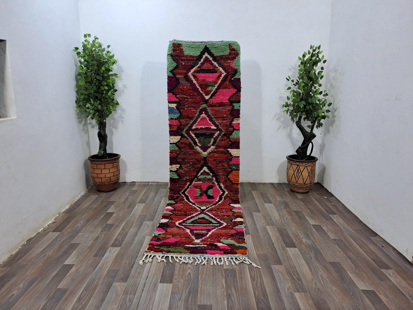 Berber Colorful Azilal Handmade Wool Checkered Shaggy Rug