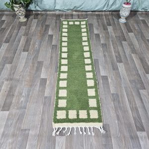 Berber Azilal Green Abstract Handmade Wool Runner Rug