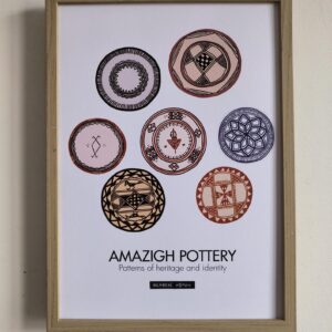Amazigh Berber Pottery Illustration Ceramic Piece with Yaz Symbol Art