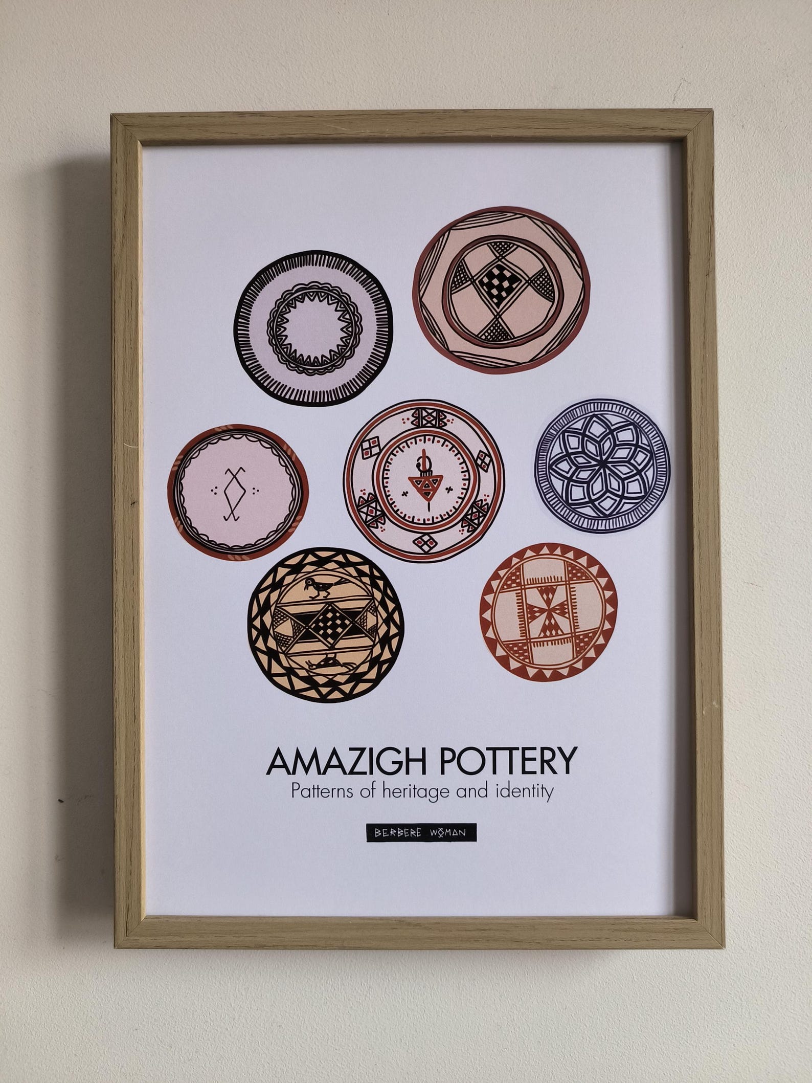 Amazigh Berber Pottery Illustration Ceramic Piece with Yaz Symbol Art