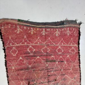 Vintage Pink Berber Amazigh Wool Rug with Ivory Tribal Motifs