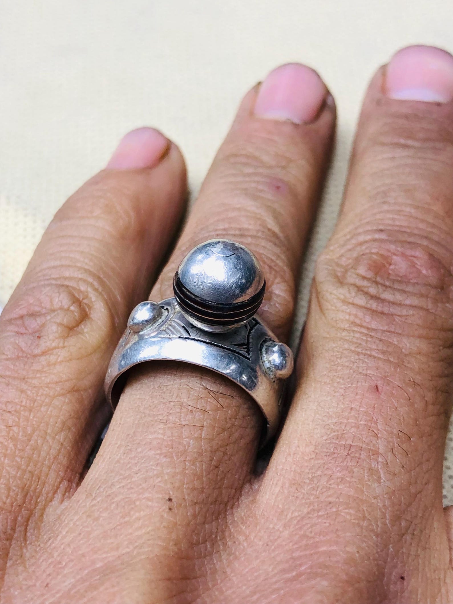 Amazigh Berber Tuareg Silver Ring with Traditional Engraving