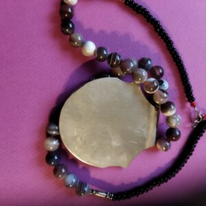 Amazigh Tuareg Vintage Beaded Necklace with Agate Onyx Pendant
