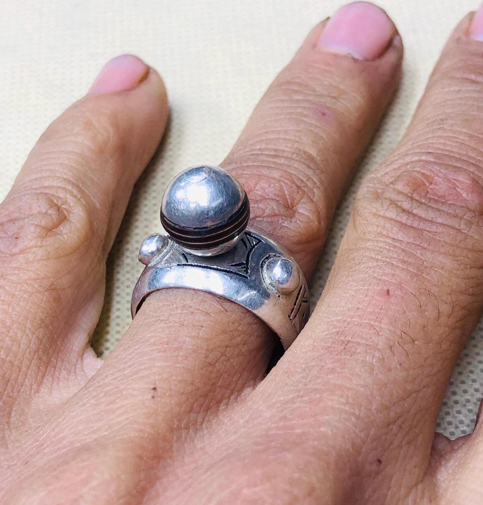 Amazigh Berber Tuareg Silver Ring with Traditional Engraving