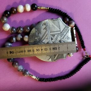 Amazigh Tuareg Vintage Beaded Necklace with Agate Onyx Pendant