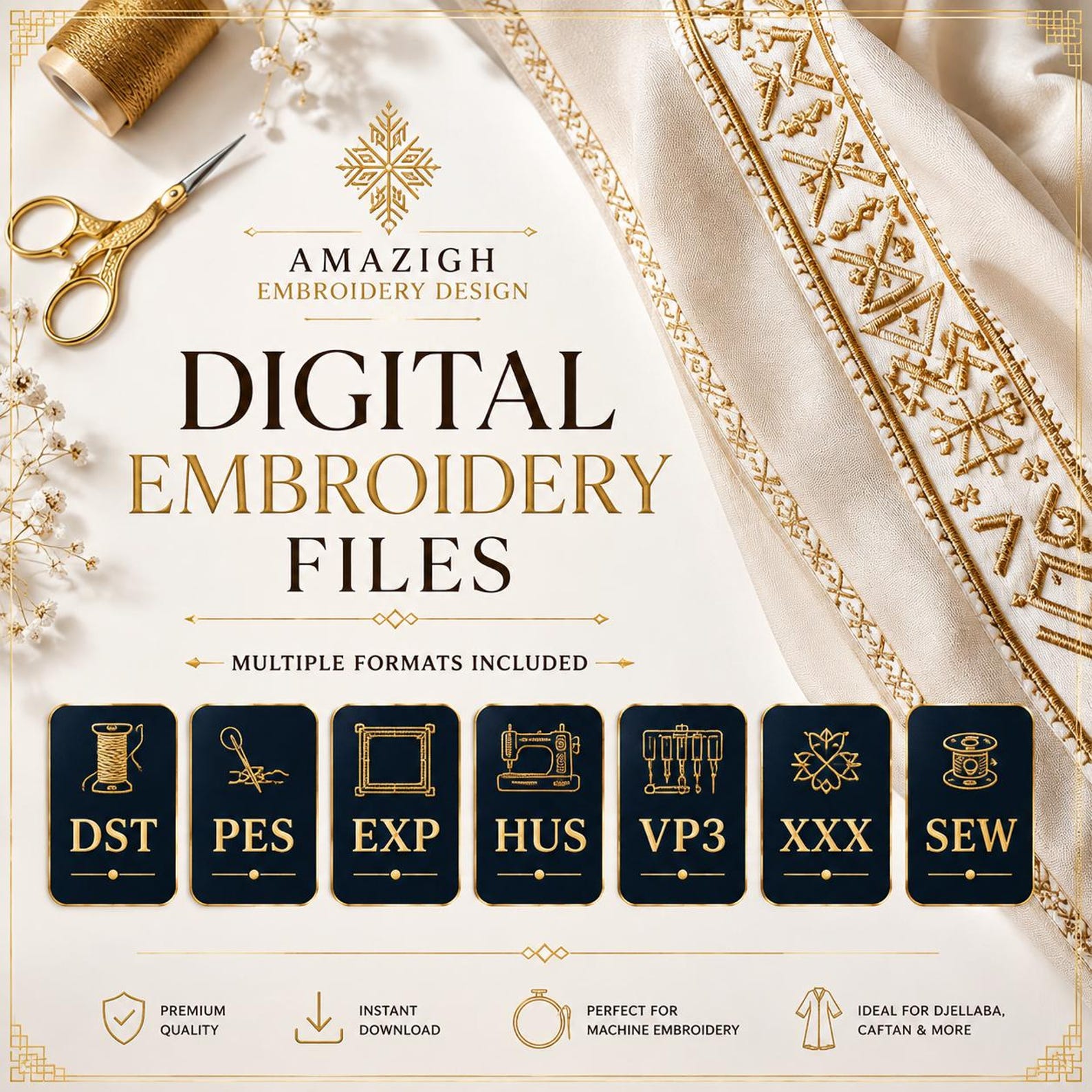 Amazigh Berber Embroidery Djellaba Machine Digital Download Files