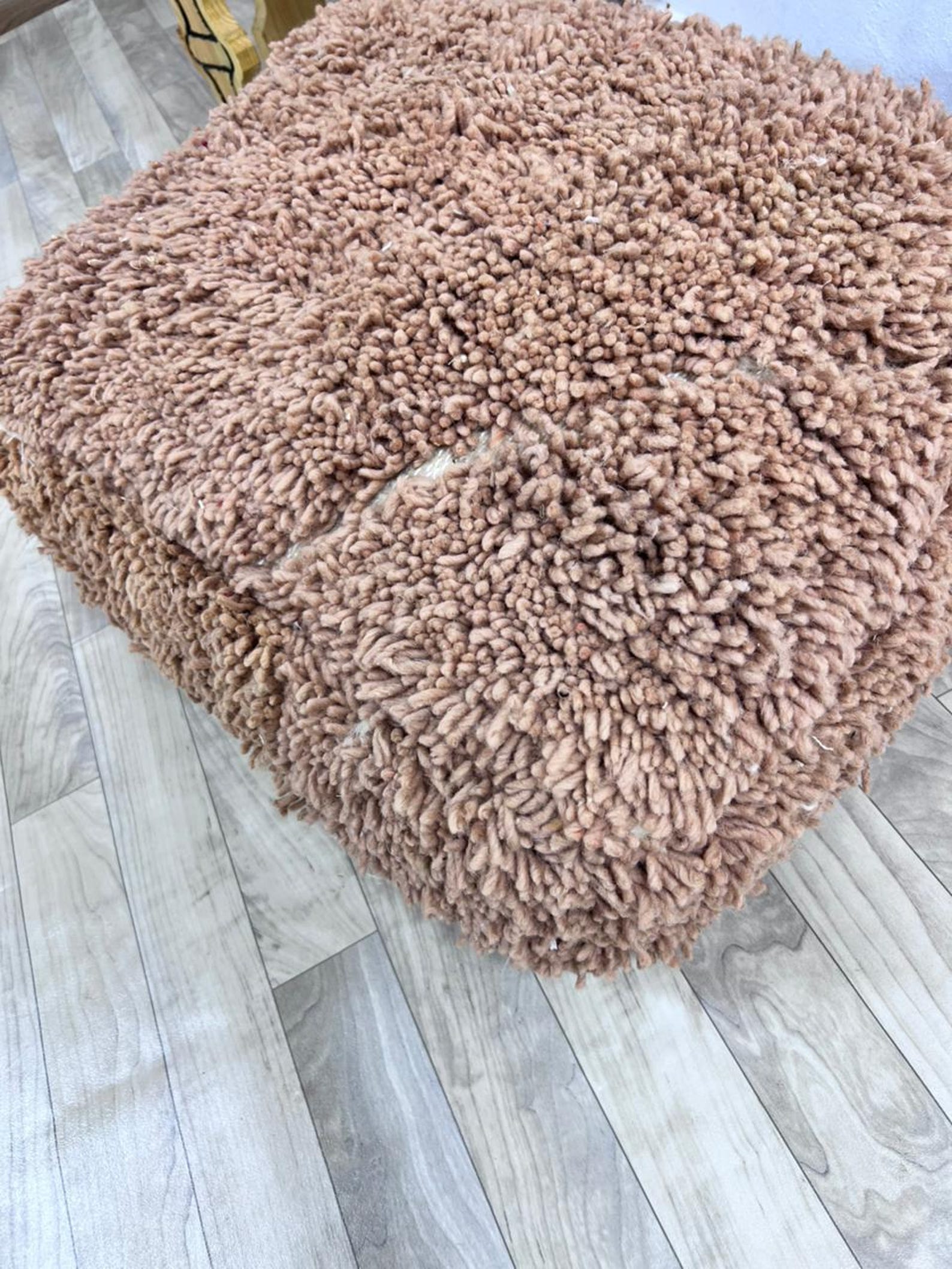 Amazigh Handwoven Berber Wool Floor Pouf with Hanbel Design
