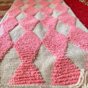 Pink Diamond Berber Wool Runner Handwoven Geometric Rug