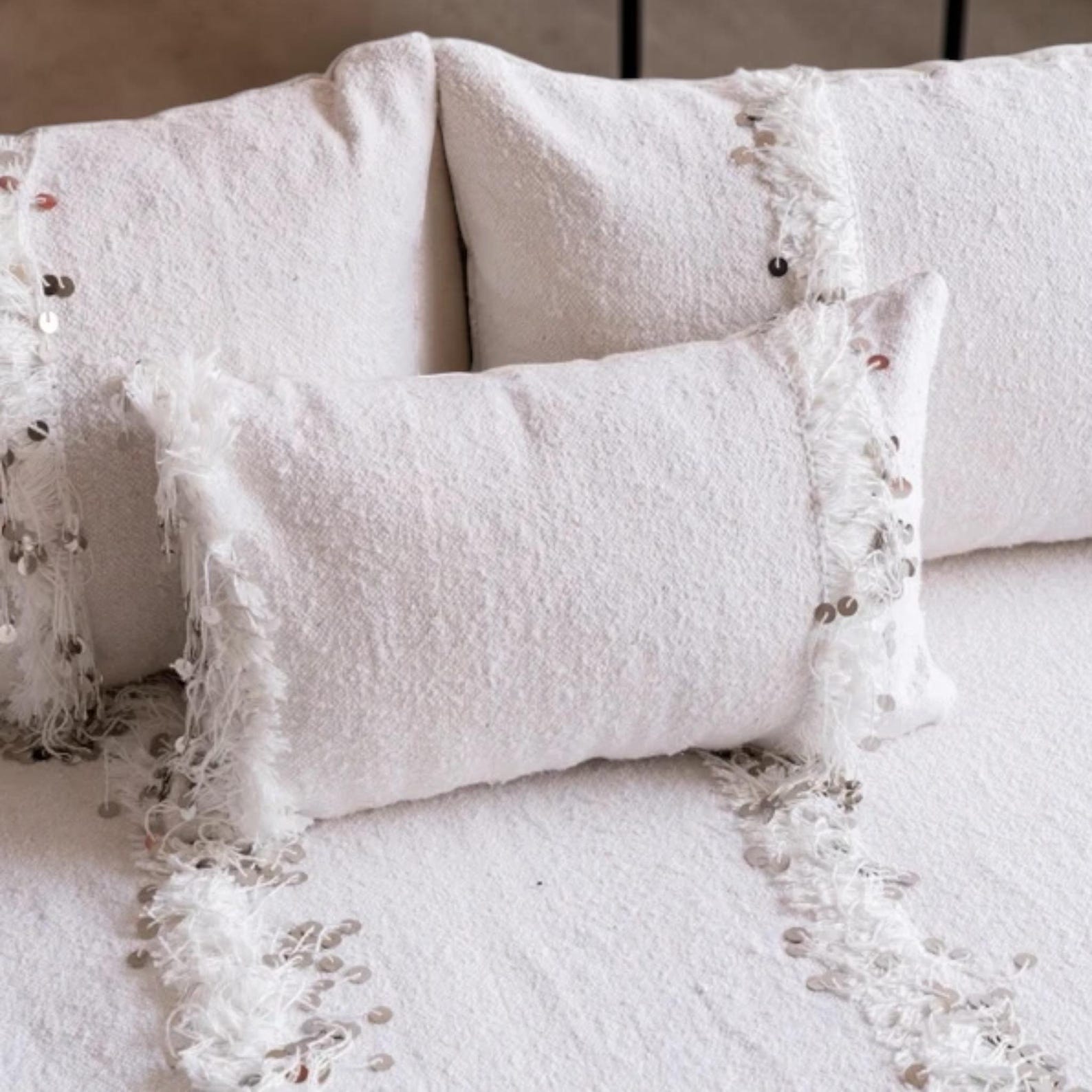 Berber Handmade White Geometric Floor Sofa Seating Pouf