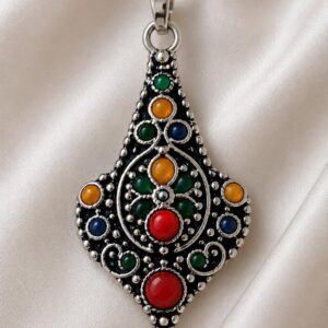 Kabyle Amazigh Teardrop Pendant Necklace Silver Tone Boho Jewelry