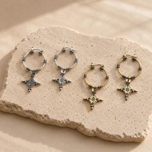 Berber Tuareg Cross Hoop Earrings with Ingal Inspired Jewelry Design