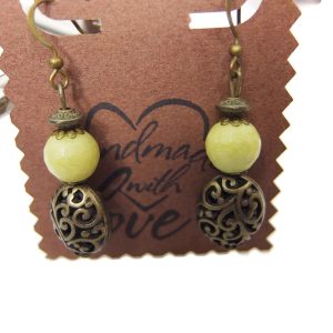 Berber Lemon Jade Bronze Earrings with Handcrafted Jewelry Design