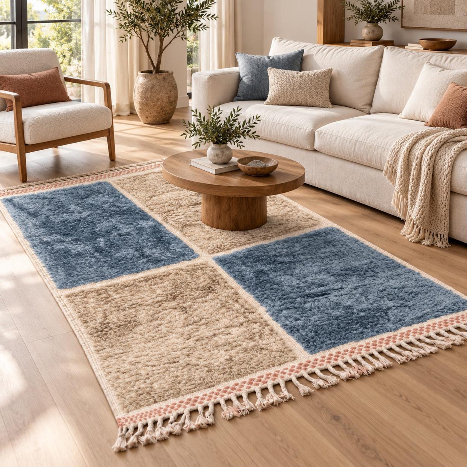 Berber Handmade Shag Four-Block Wool Rug Custom Size