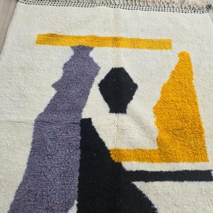 Berber Beni Ourain Style Handmade Wool Rug Abstract White Carpet