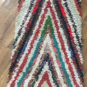 Amazigh Berber Boucherouite Colorful Handwoven Runner Wool Rug