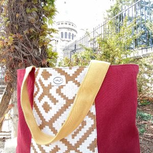 Berber Cabas Bag with Burgundy Cotton Linen Tote Design