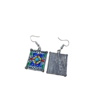 Amazigh Berber Handmade White Metal Earrings with Tribal Motifs