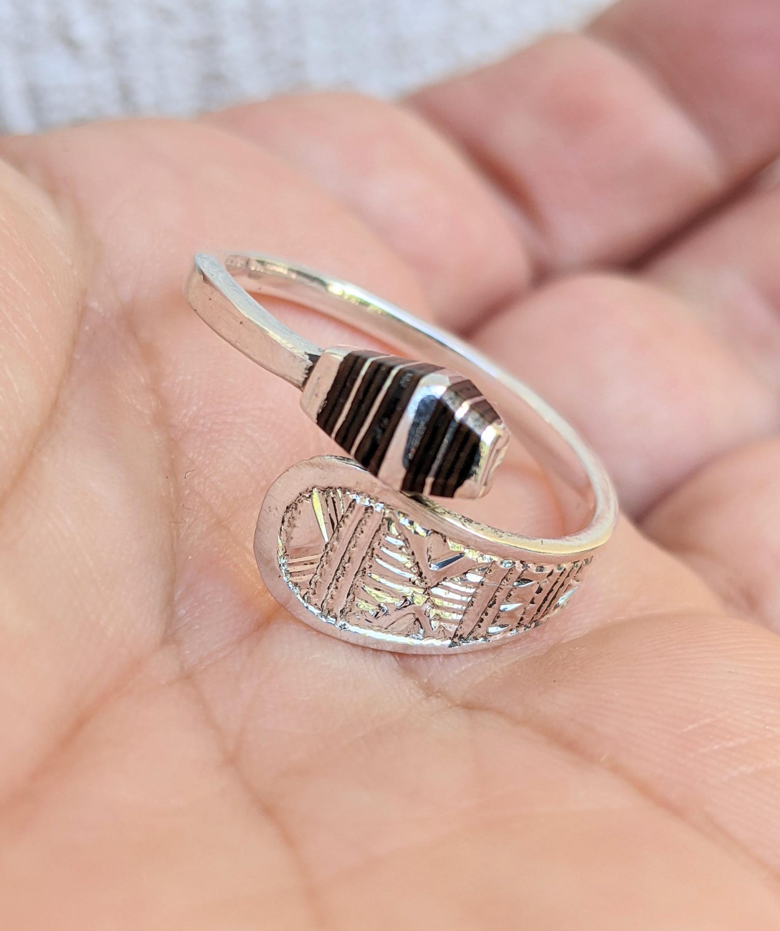 Berber Tuareg Sterling Silver Adjustable Hand Engraved Ring