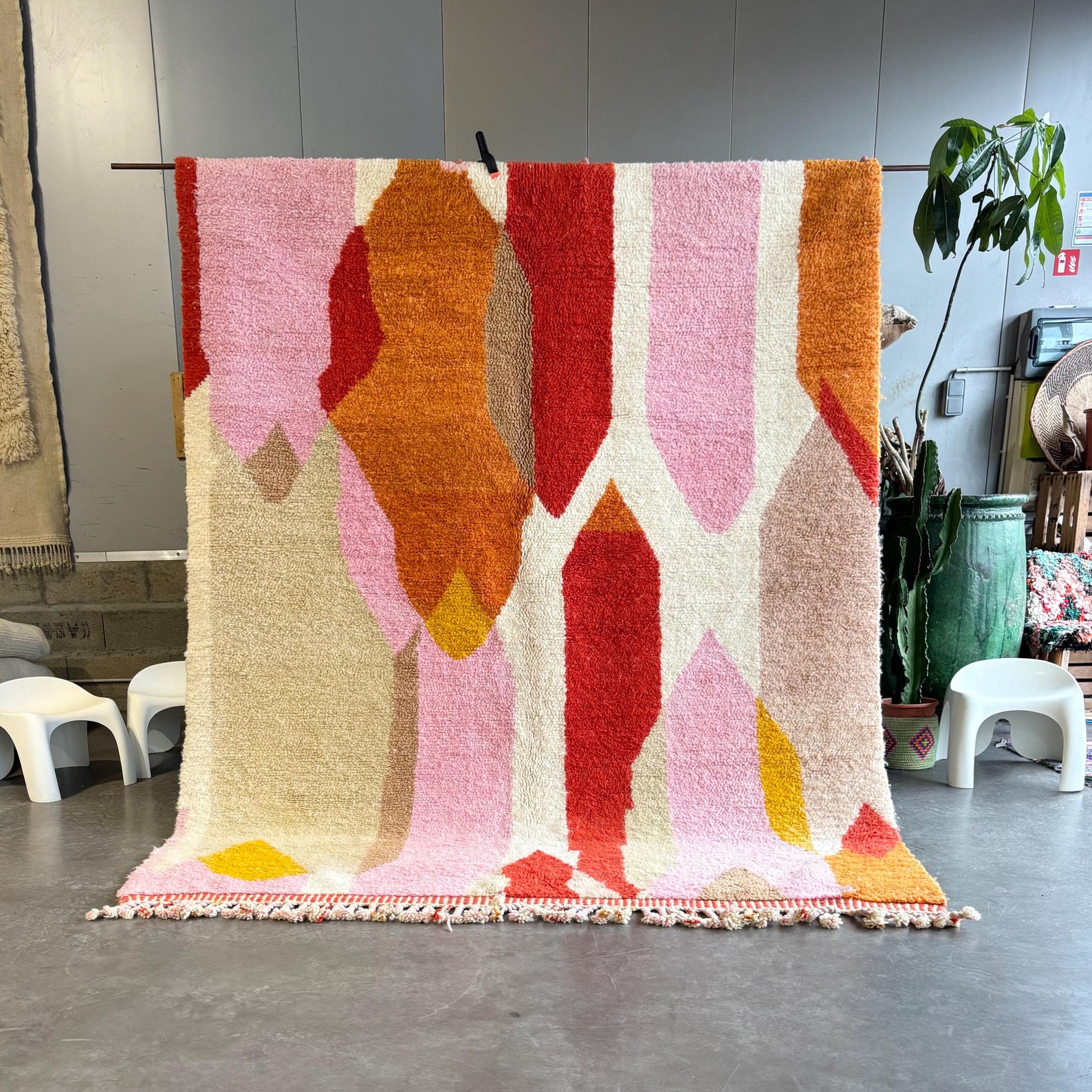 Custom Colorful Berber Beni Ourain Hand Knotted Wool Rug