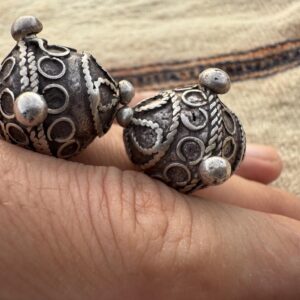 Berber Silver Earrings with Natural Coral Bead Pendants