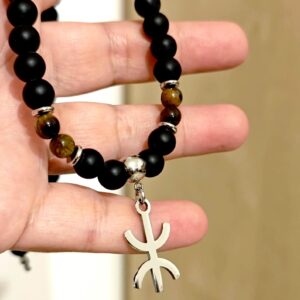 Amazigh Berber Tifinagh Yaz Tiger Eye Bead Necklace for Men