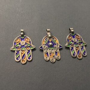 Berber Silver Enamel Khamsa Necklace with Handmade Pendant