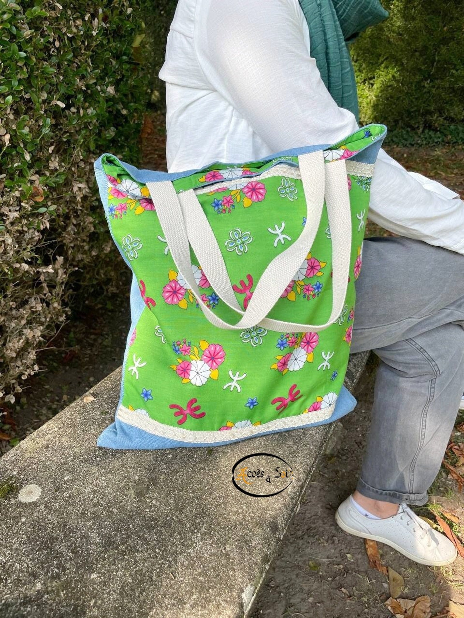Berber Kabyle Jeans Cotton Tote Bag with Traditional Motifs