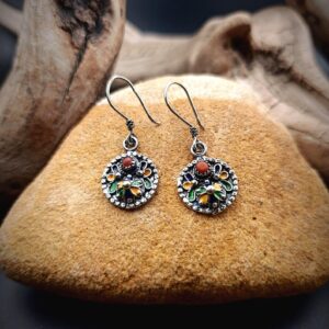 Amazigh Kabyle Earrings with Koralle and Emaille Silver Details