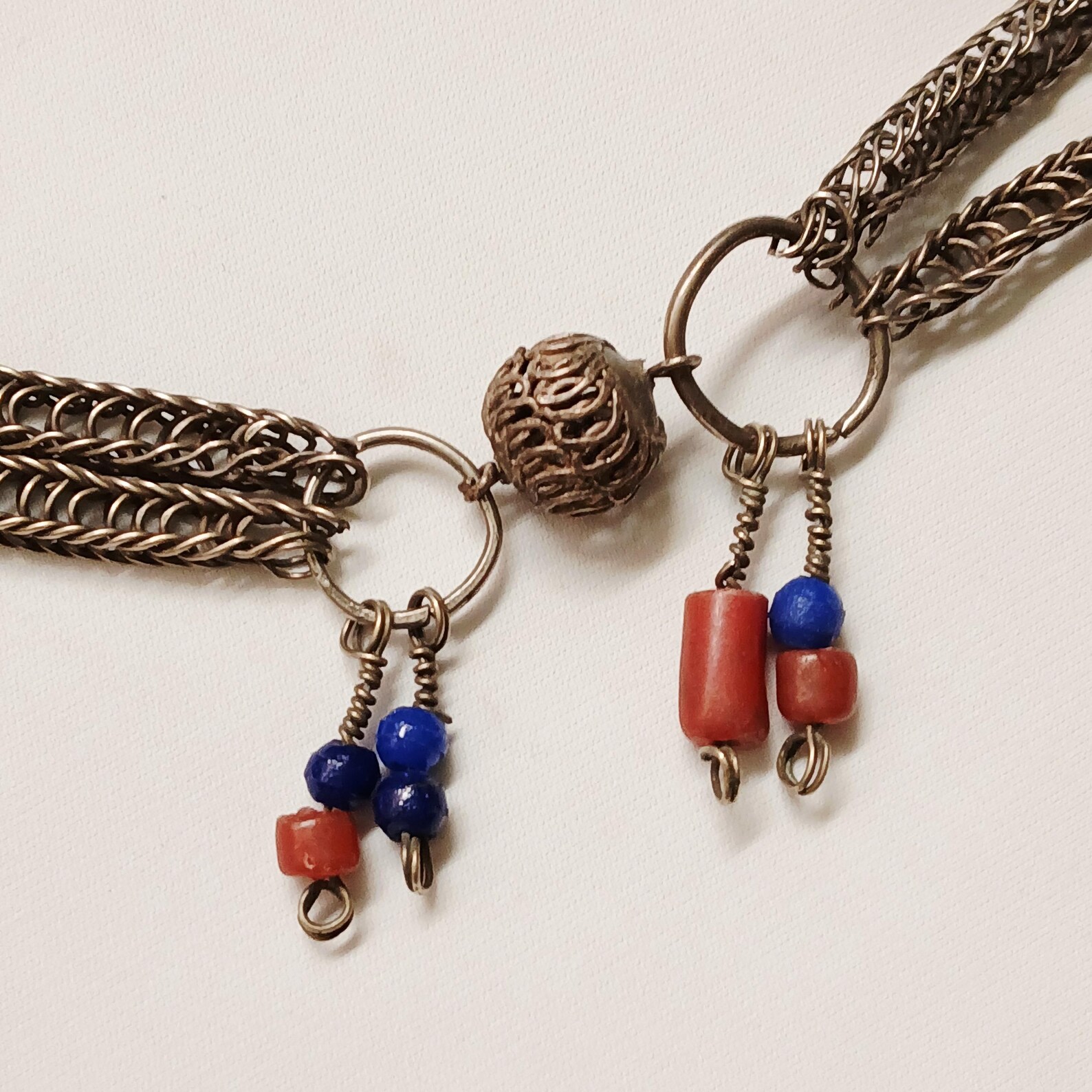 Antique Berber Tizerzai Silver Fibula with Coral Detail Jewelry